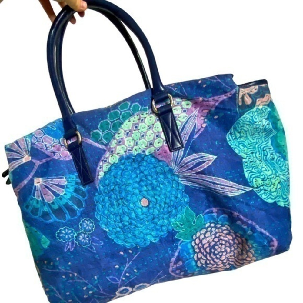 Abbi Large Blue Colorful Print Weekender Bag